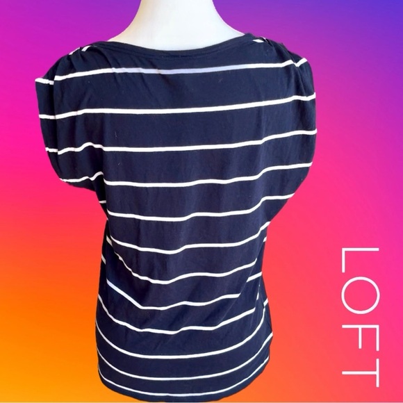 LOFT Navy and White Striped Short Sleeve Tee - Picture 5 of 6